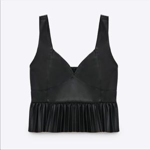 Zara NWT faux leather peplum top in size S, black.